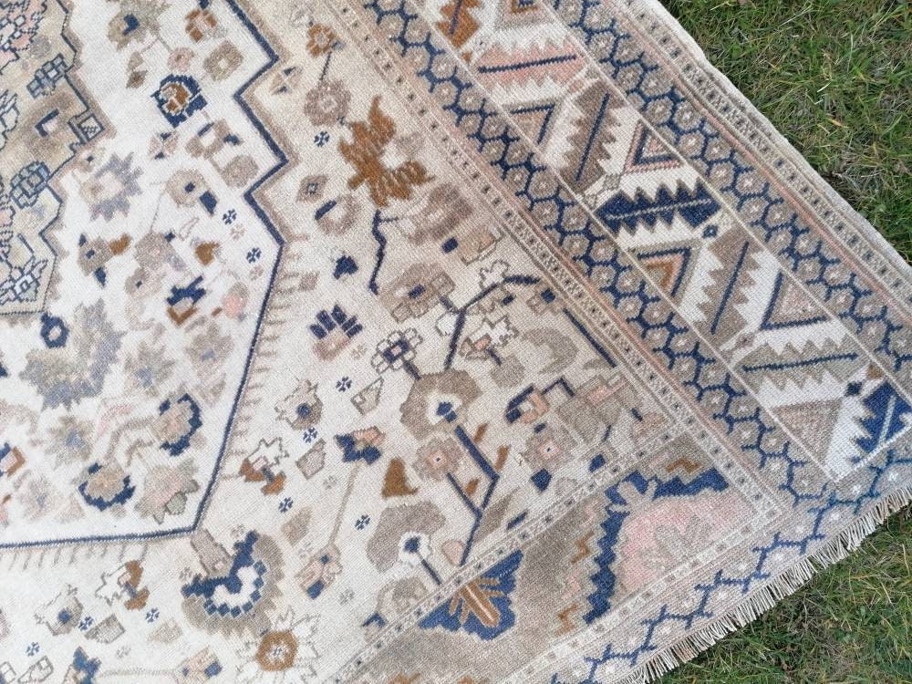 Oushak turkish wool rug 5'6x7'6 pastel vintage handmade rug, living room rug