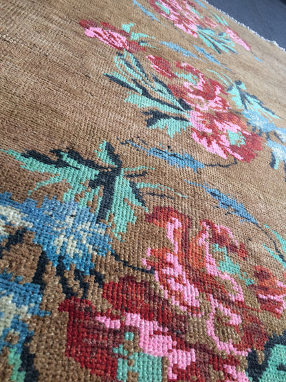 Floral Turkish Rug, Oushak Rug, Rustic Oushak Rug, Oushak Rug, Oushak Runner Rugs, Farmhouse Rug, Vintage Rug, Boho Rug, Hand Made Rug