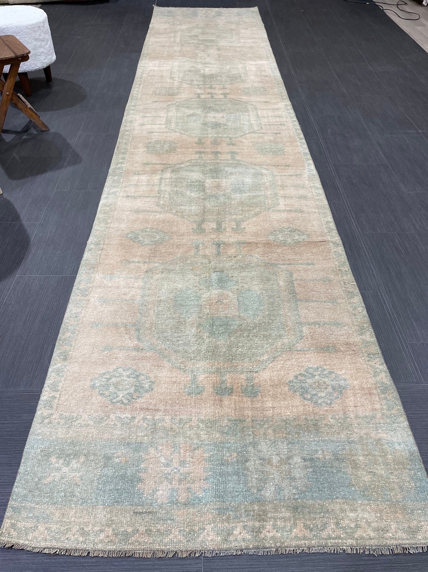 Muted OUSHAK RUG TURKISH 2.9 x 13.2 Rug Runner Vintage Runner Rug Vintage Runner Rug Wool Oushak Rug Hand Made Rugs Vintage Turkish Runner