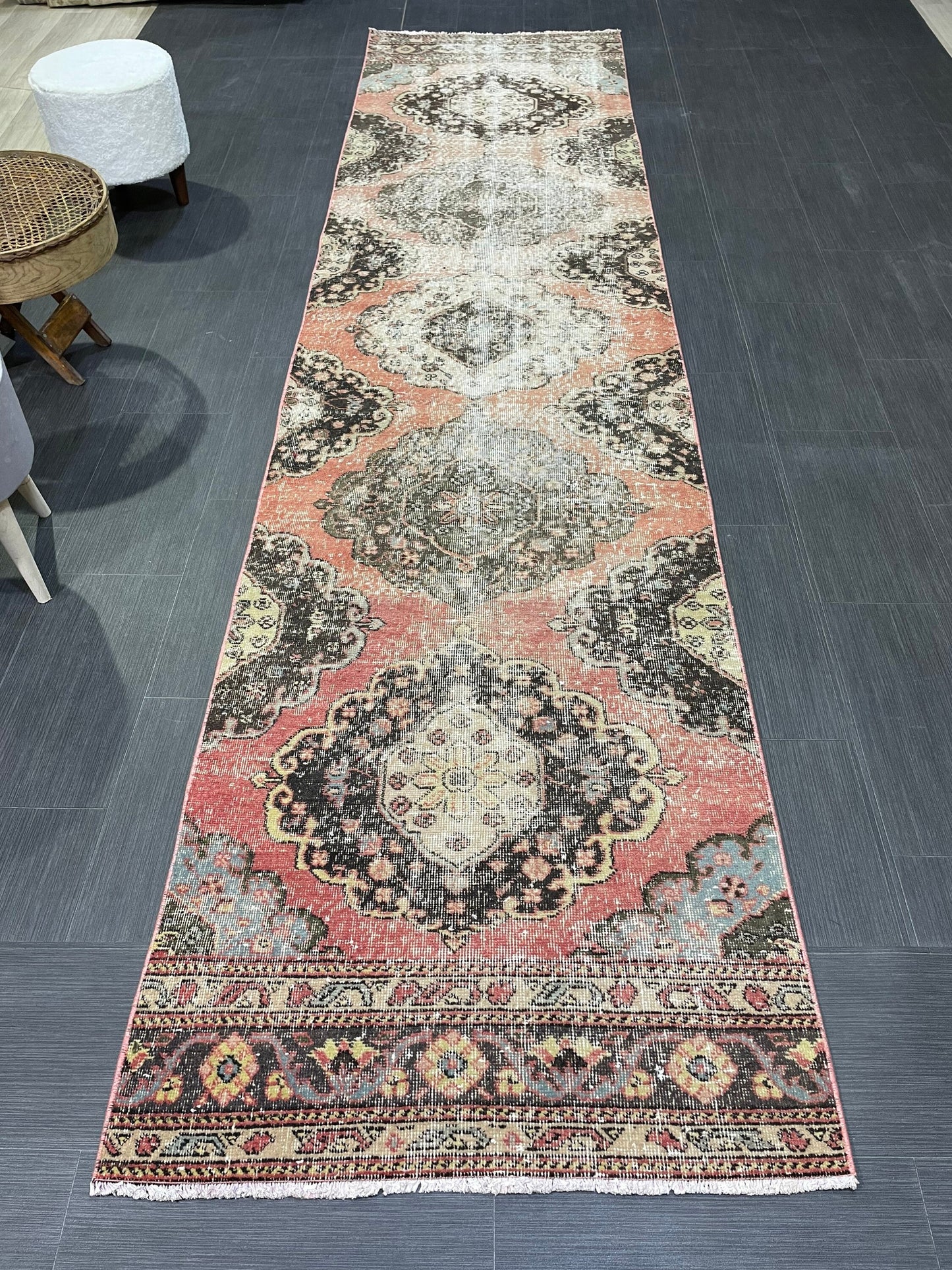 Turkish Distressed Runner Rug, Persian Runner 3 x 12 Rug, Vintage Runner Rug, Hallway Runner Rug,  Kitchen Runner Rug, Wool Runner Rug