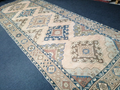 12.7 4.10 ft Oushak Runner Rug Turkish Runner Rug Vintage Runner Rug Hallway Runner Rug Kitchen Runner Rug Wool Runner Rug Wool Cream Rug