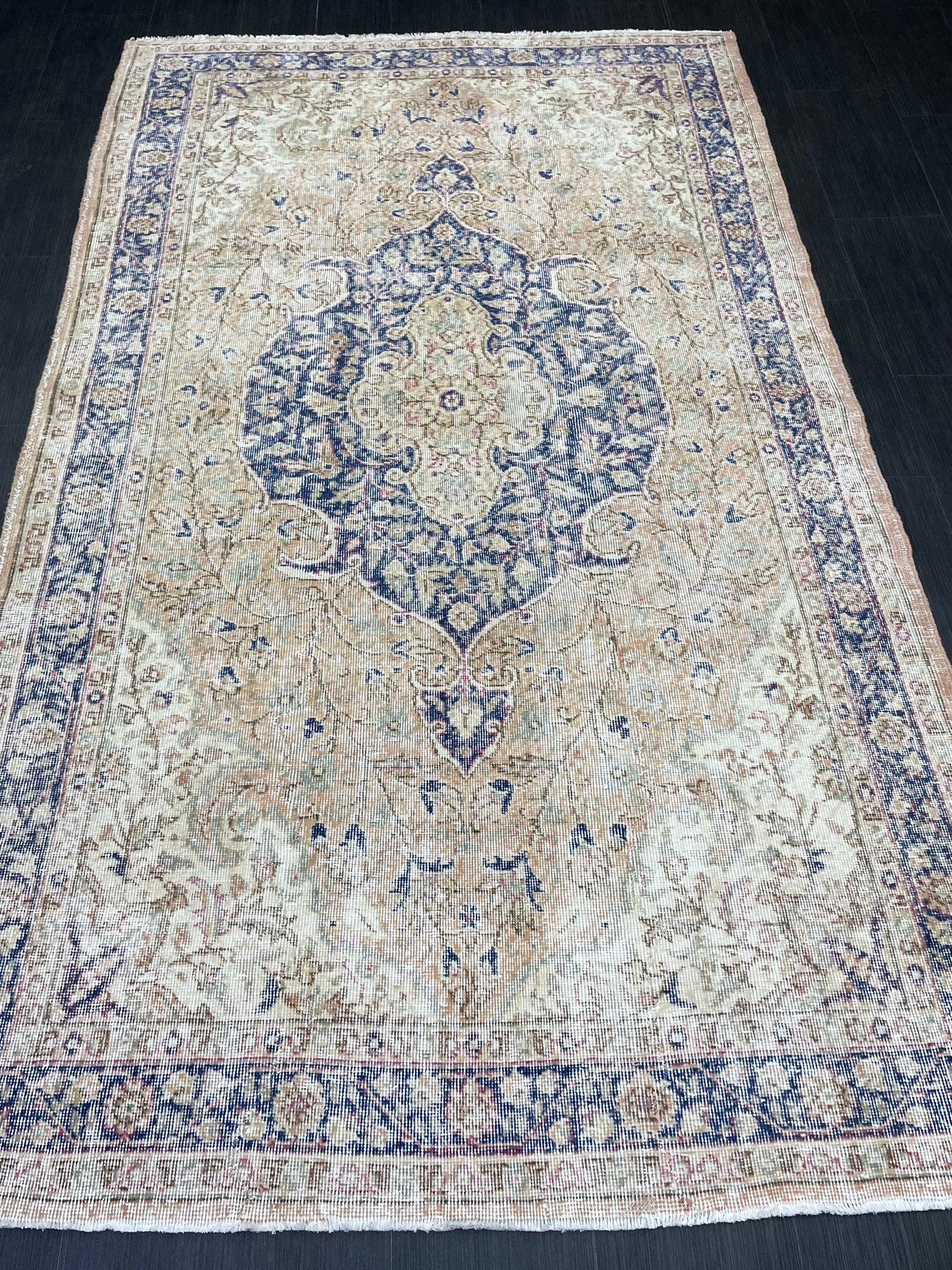 Persian RUG Vintage TURKISH 5.3 x 8.9 Rug Blue Vintage Rug Wool Oushak Rug Handmade Rug Hand Knotted Rug Natural Wool Rug