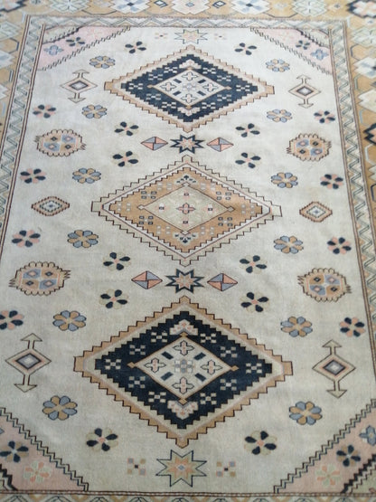 Oriental RUG 7.7 x 9 Oushak Rug Turkish Vintage Persian Rug Navy Vintage Rug Fine Wool Oushak Rugs 8x9 Turkish Rug Muted Living room Rug