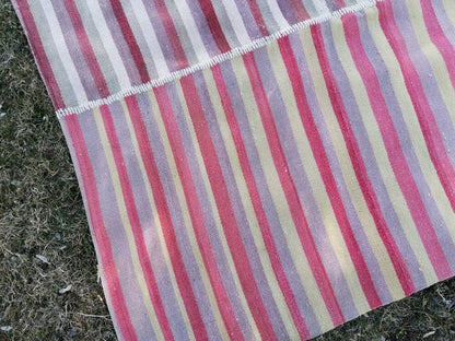 9.5x9.9 Flatwoven kilim rug stripe turkish handmade rug, Flatwoven vintage oushak rug, wool rug