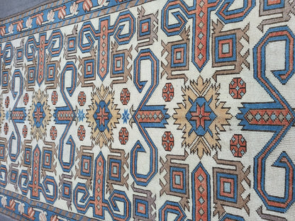 TURKISH Oushak Rug 3.5 x 6.5 Vintage Blue Oriental Rug Vintage Runner Rug Wool Kazak Rug Handmade Rug Hand Knotted Rug