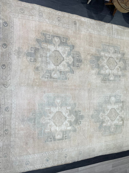 Vintage Rug, Wool TURKISH Rug, Muted Handmade 7.8 x 12.7 Rug, Hand Knotted Rug, Oushak Rug, Vintage Oriental Rug, Muted Persian Rug