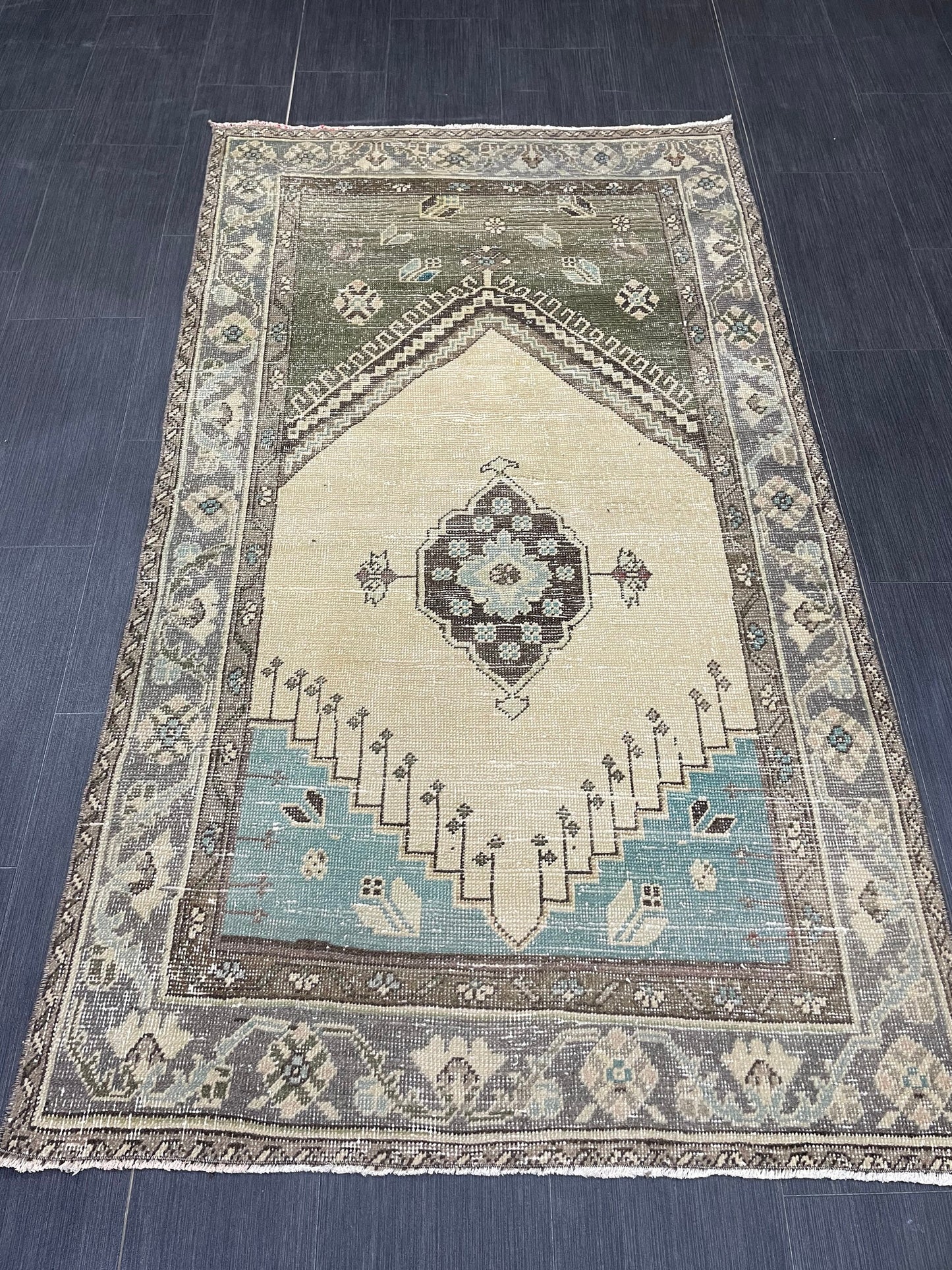 Handmade Turkish 3.5 x 6.2 Rug Handmade Rug Turkish Rug Hand Knotted Rug Muted Oushak Rug, Farmhouse Rug, Vintage Rug, Wool rug