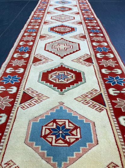 New Handmade Oushak 2.6 x 11.3 Runner Rug Turkish New Hand Knotted Runner Rug Traditional Wool Runner Rug Hallway Runner Rug Not Used