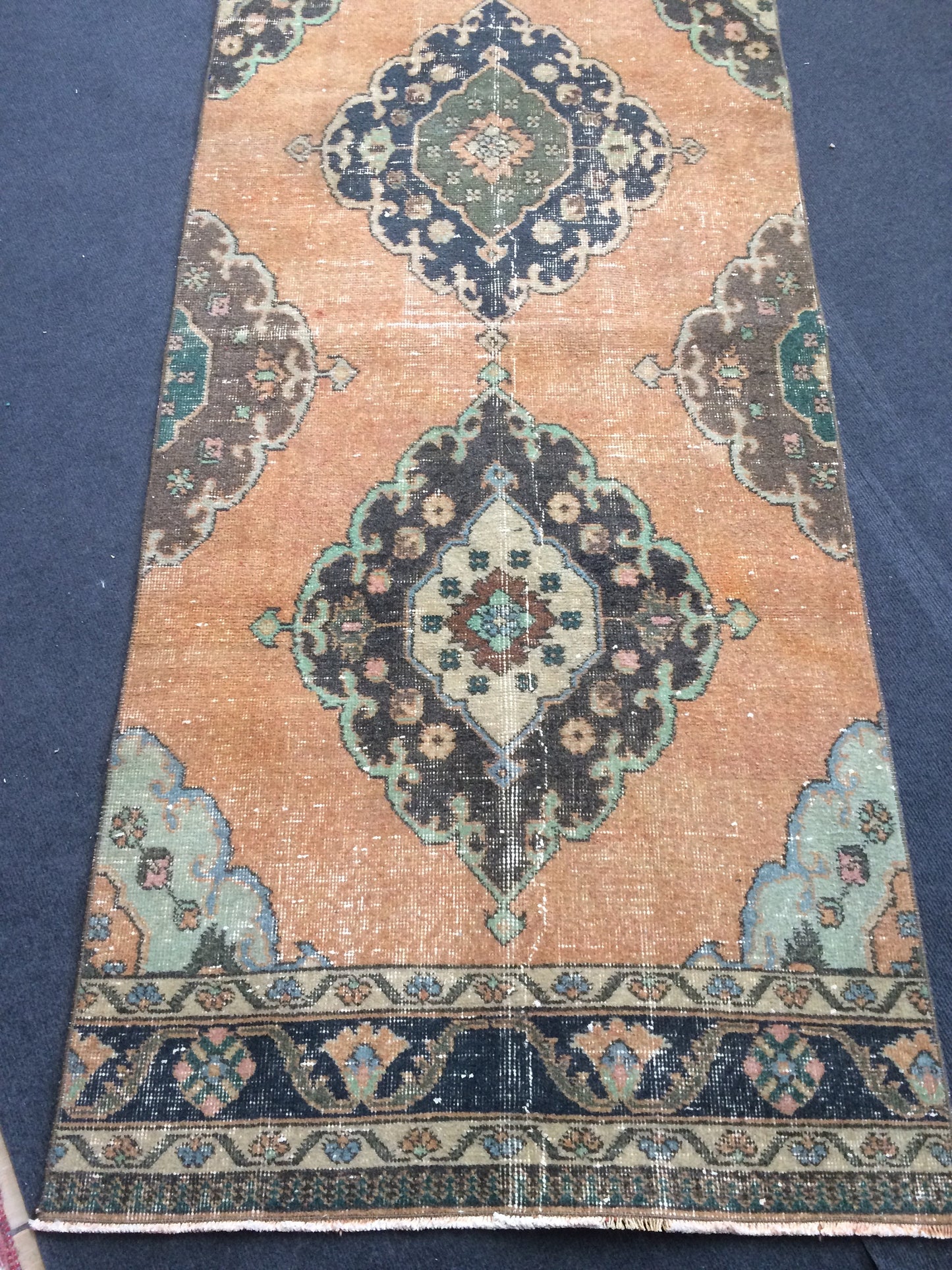 3 x 13.7 Turkish Runner Rug Oushak Runner Rug  Vintage Runner Rug Hallway Runner Rug Kitchen Runner Rug Wool Runner Rug Wool Oushak Runner