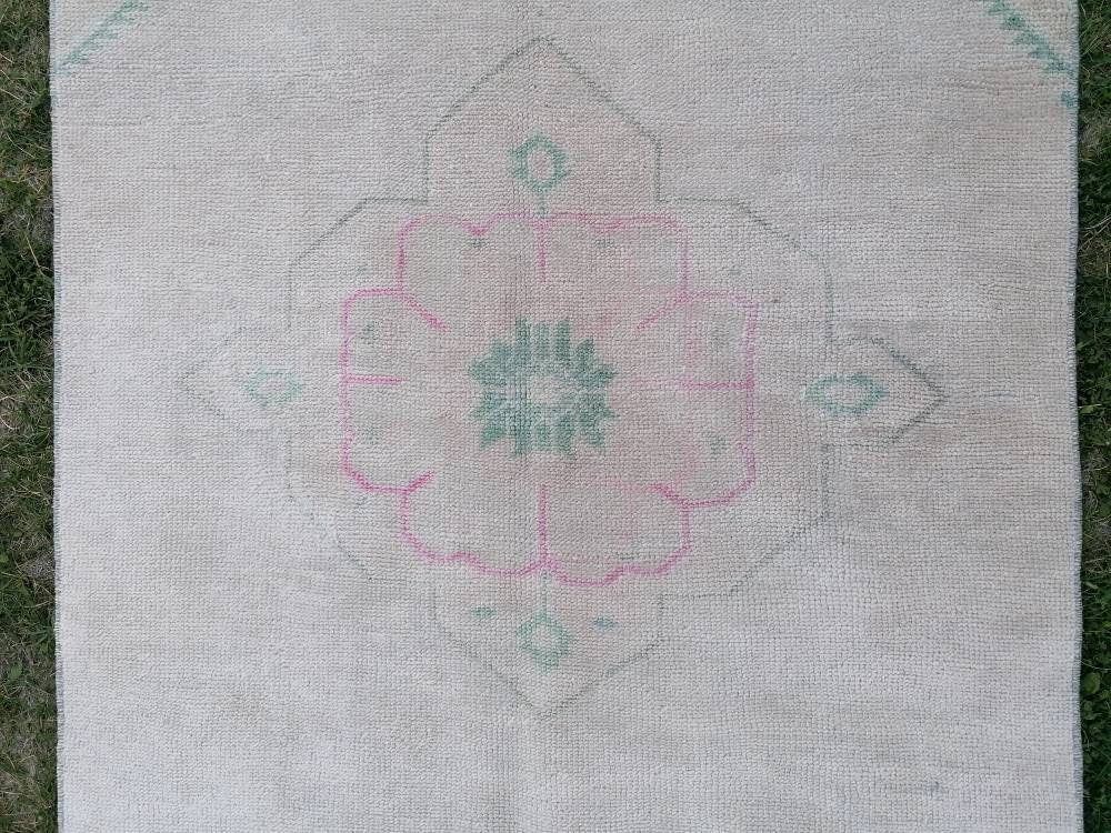 Faded runner wool rug 2'10x10'7 muted runner handmade rug, hallway runner rug, kitchen runner, bohemian runner, vintage runner rug,