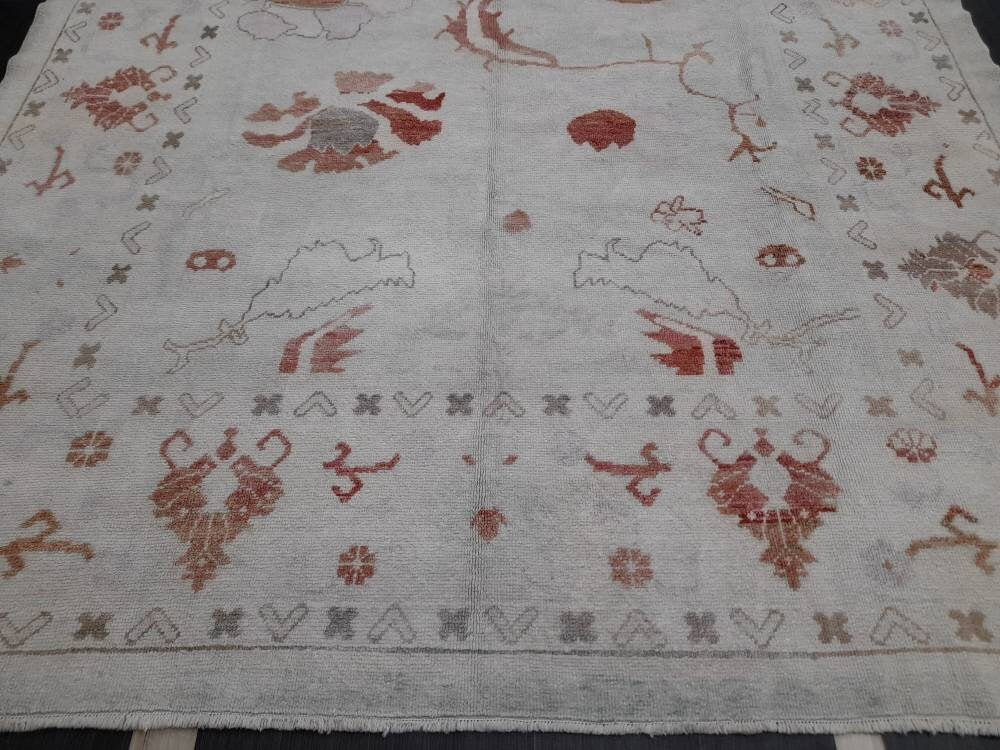 8.8 x 12.3 Muted Vintage OUSHAK RUG TURKISH Muted Oushak Rug Vintage Rug Wool Oushak 9x12 Rug Hand Made Rug Authentic Oushak Rug