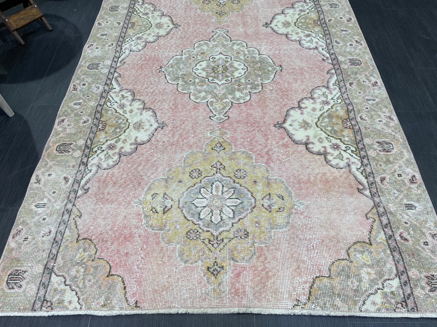 Vintage Runner Rug, Pink Hallway Runner 4.6 x 9.2 Rug, Kitchen Runner Rug, Wool Runner Rug Muted Oushak Rug Pretty Turkish Runner