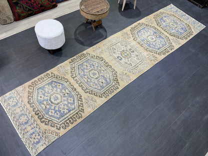 Distressed Antique Runner Rug 2.9 x 11.4 Turkish Runner Rug Vintage Runner Rug Old Hallway Runner Rug Kitchen Runner Rug Wool Runner Rug