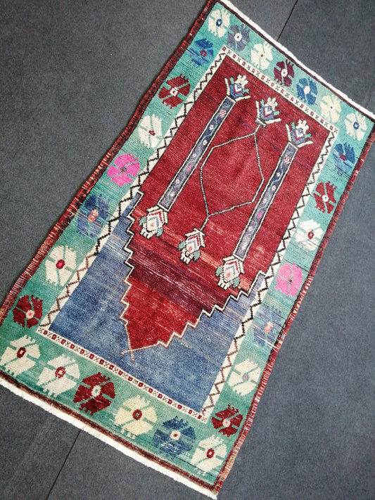 OUSHAK RUG TURKISH Rug Floral Low Pile Tulu Rug  Oushak Runner Rug Vintage Shaggy Rug Wool Oushak Rug Hand Made Rugs Vintage Turkish Rug