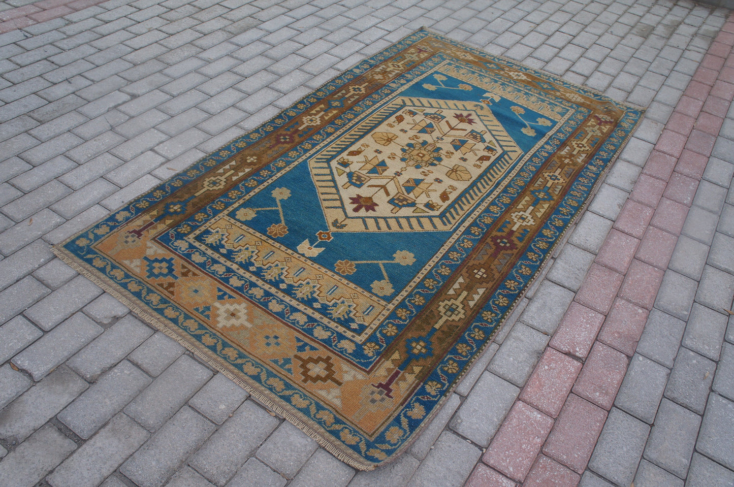 Blue Oushak Rugs Turkish Hand Made Rug Wool Oushak Rug OUSHAK RUG Blue Vintage rugs  Turkish Rugs