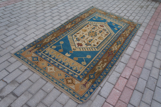 Blue Oushak Rugs Turkish Hand Made Rug Wool Oushak Rug OUSHAK RUG Blue Vintage rugs  Turkish Rugs