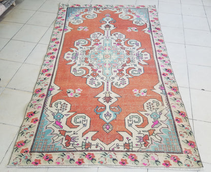 Oushak turkish rug, vintage rug, turkish area rugs, floor rug 7'4"x 4'4"
