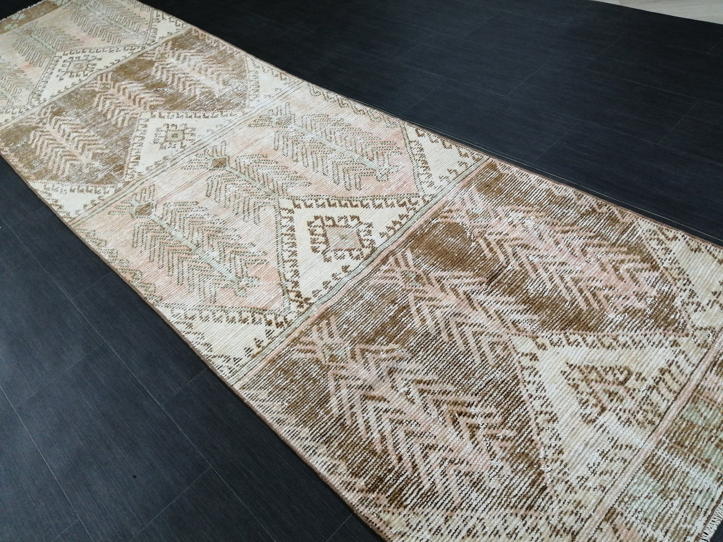 12 x 3.2 Muted Vintage Runner Rug Muted Hallway Runner Rug Kitchen Runner Rug Distressed Wool Runner Rug Wool Oushak Runner