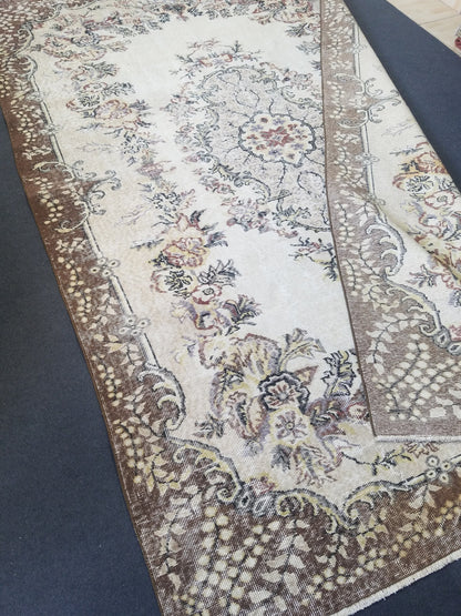 7x10 feet large oushak wool rug, turkish handmade oversize area rug, muted living room rug, vintage dining room wool rug,kids room large rug