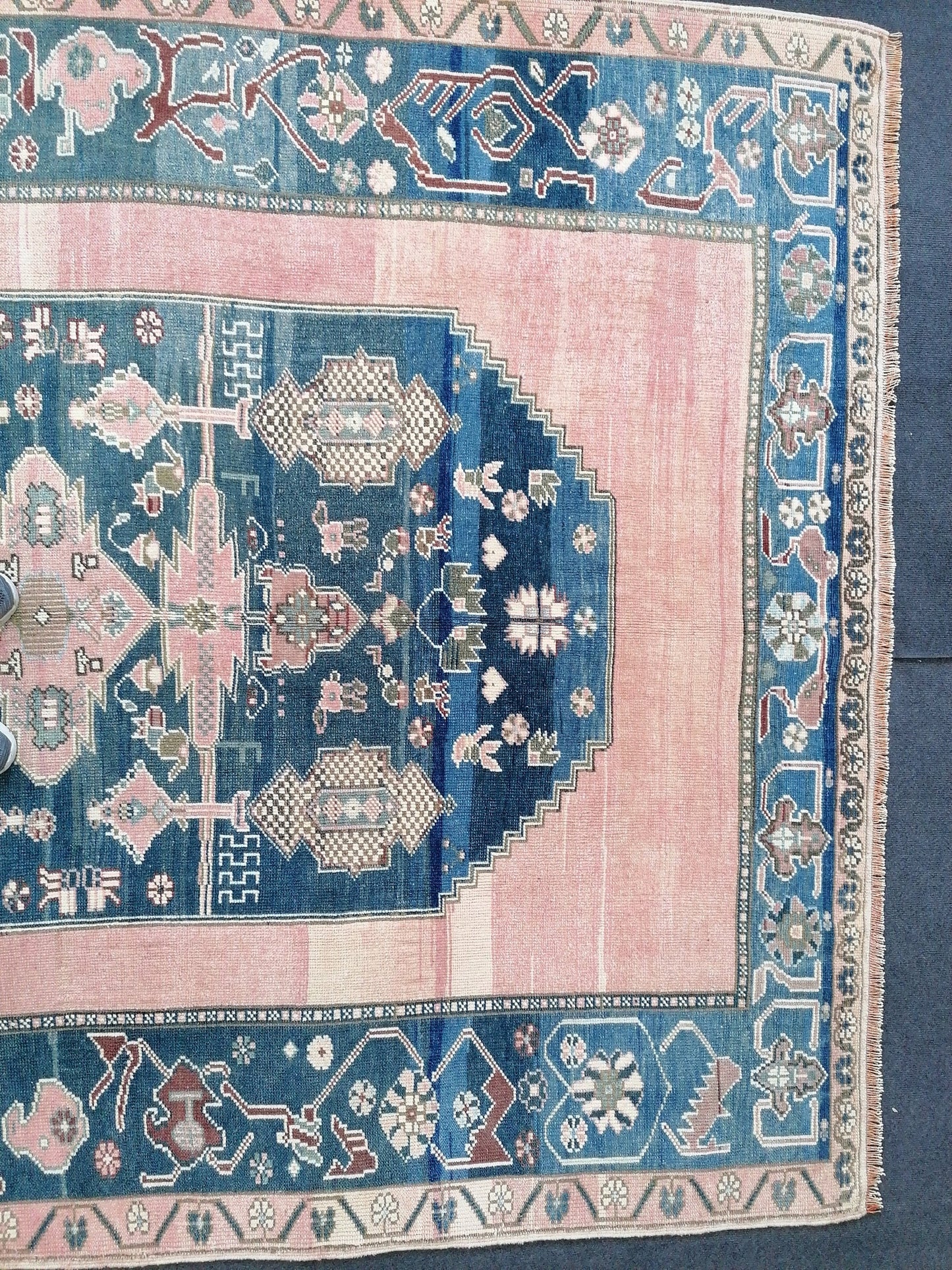 9x6'2 oushak vintage rug, turkish oushak rug rustic unsual tribal rug retro style rug