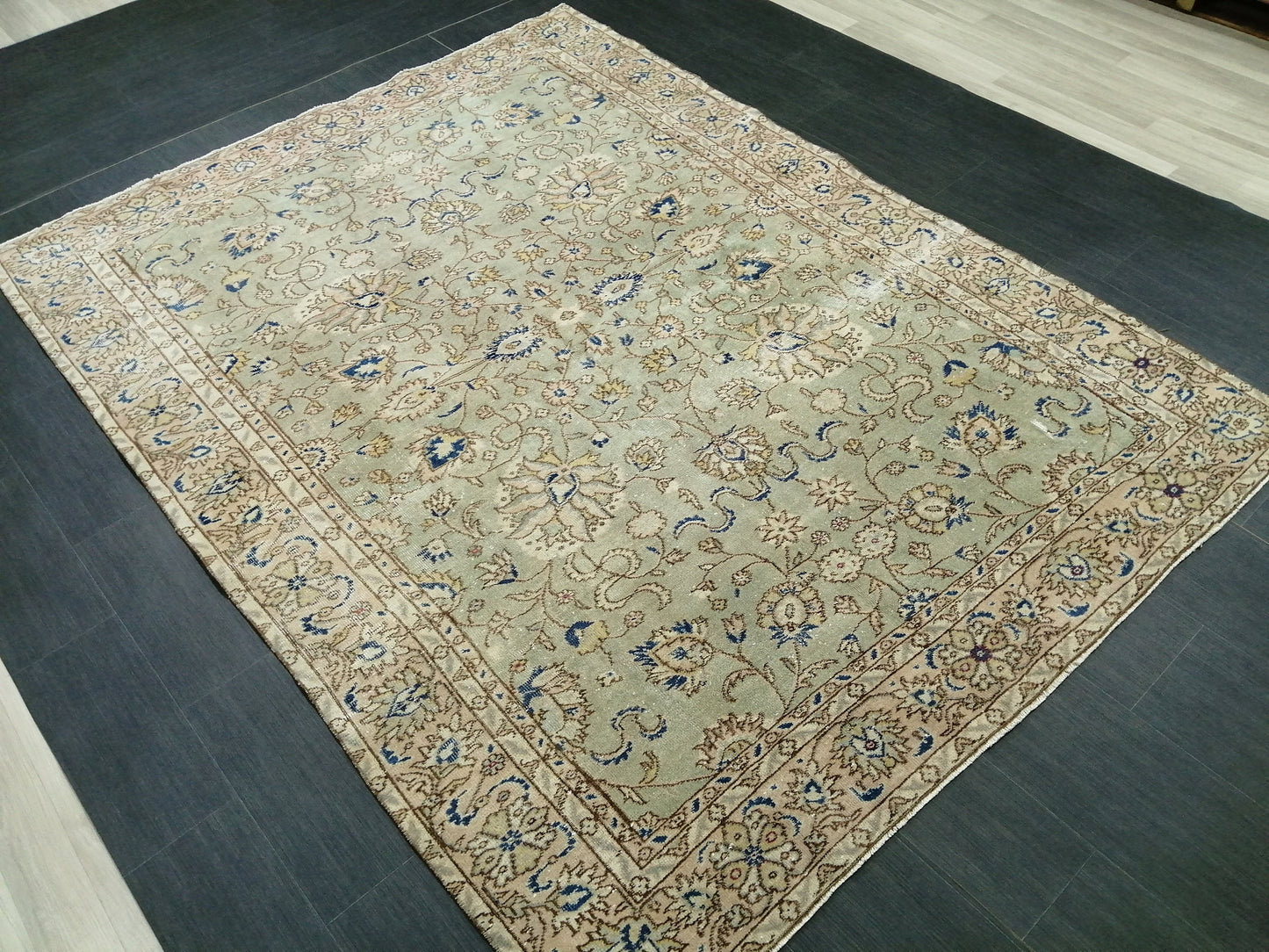 6.3 x 8.4 OUSHAK RUG TURKISH Light Green Blue Rug Vintage Oriental Rug Vintage Wool Fine Knotted Rug Hand Made Rugs Turkish Rug 6x8