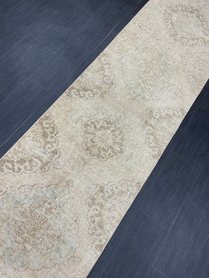 MUTED Runner Rug 2.8 x 12.7 Vintage Turkish Runner XL Vintage Natural Runner Rug Oushak Runner Rug Persian Soft Wool Runner