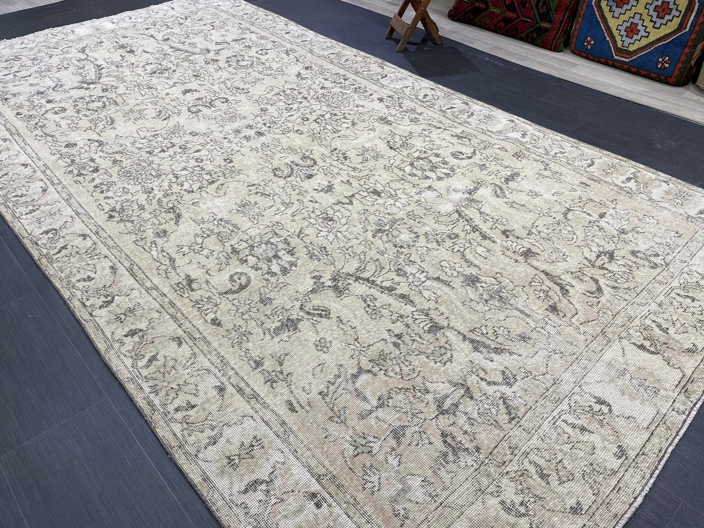 Vintage Rug TURKISH 6.2 x 12 Rug Handmade Rug Distressed Rug  Large Oushak Rug Oushak Rug, Wool Rug Hand Knotted Rug 6x12 ft