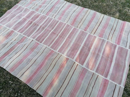 6.5 x 8.5 Flatwoven kilim rug  stripe handmade rugs vintage turkish rugs oushak rug, wool rug
