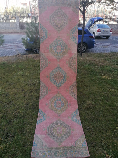 Turkish runner 10'2x2'7 vintage runner, kitchen runner rug,oushak runner rug, hallway runner
