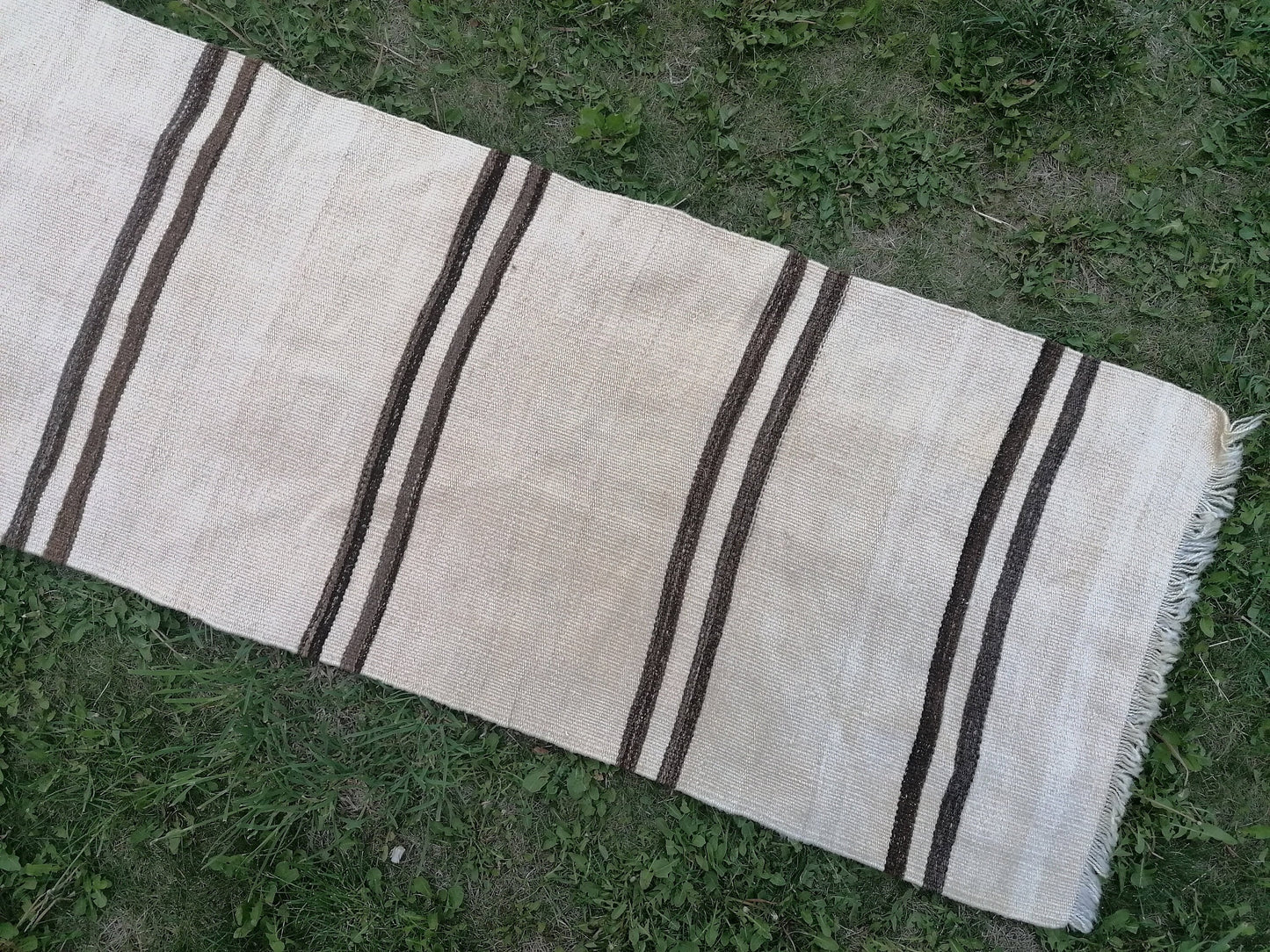 2x15 neutral flatweave runner rug, woven handmade wool runner, long stripe kilim runner rug