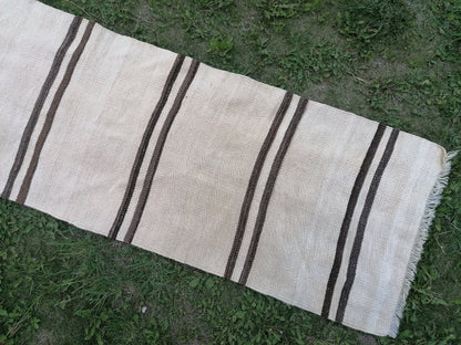 2x15 neutral flatweave runner rug, woven handmade wool runner, long stripe kilim runner rug
