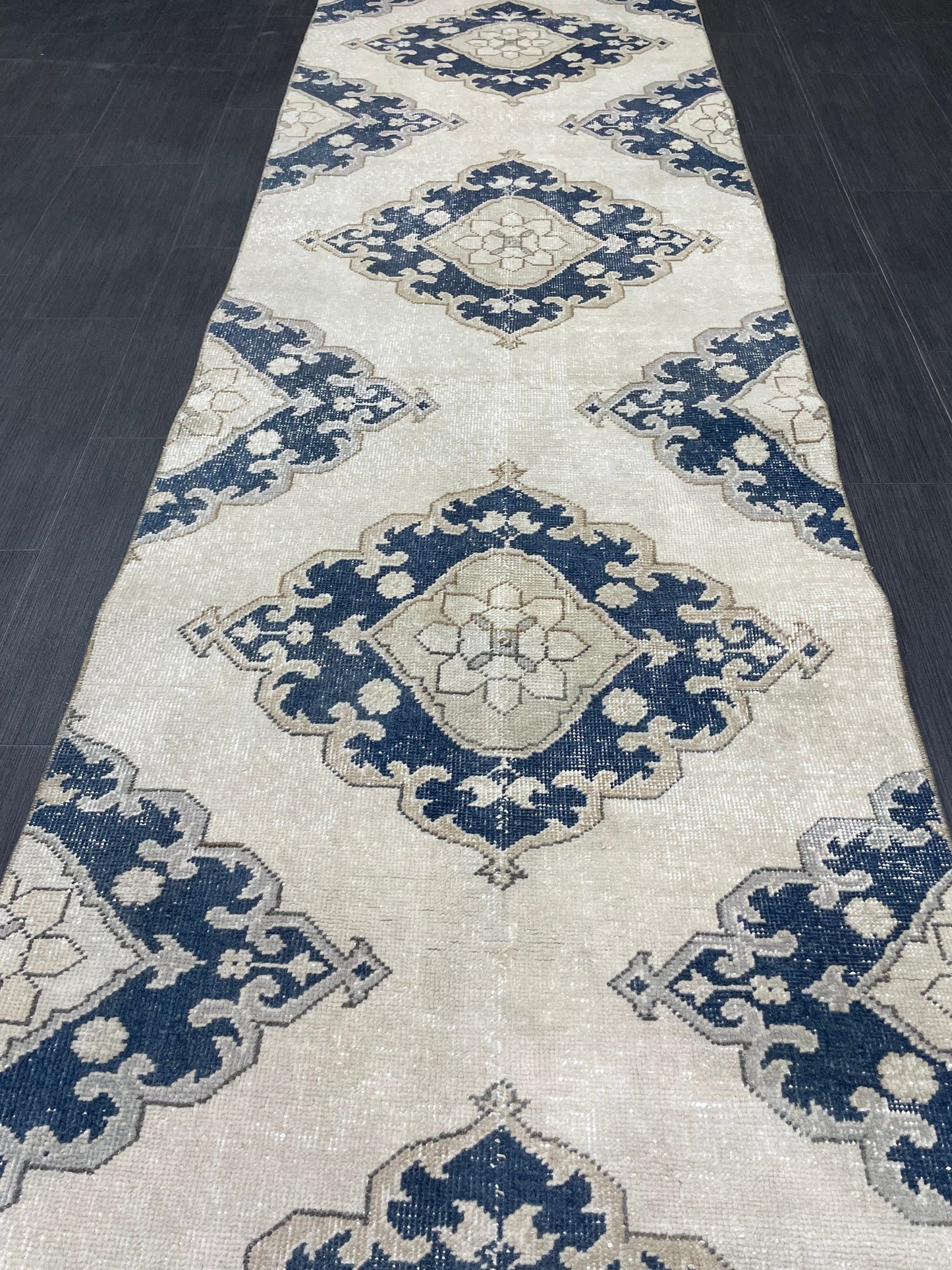 WOOL Handmade Runner Rug Turkish Runner Rug 2.7 x 12.3 Muted Vintage Hallway Runner Rug Kitchen Runner Rug Persian Runner Rug Navy