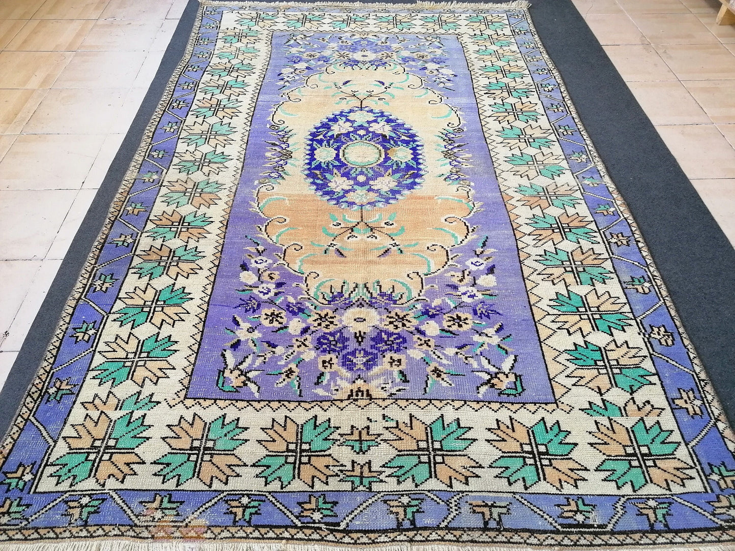 Oushak wool hand made rug, large purple vintage rug 5'7x8'7 turkish rug, green living room rug, vintage  bohemian rug