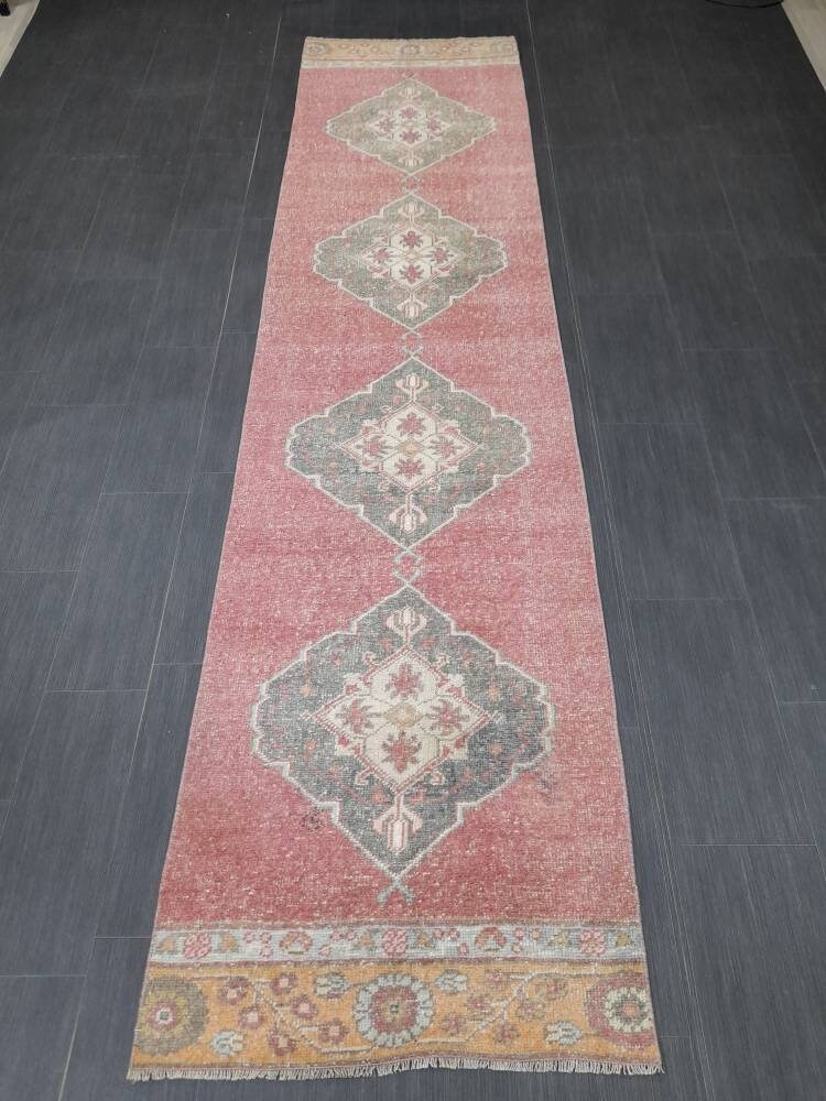 Oriental Runner Rug Turkish Runner Rug Vintage Runner Rug 2.6 x 10.7  Hallway Runner Rug Kitchen Runner Rug Wool Distressed Runner Rug