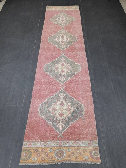 Oriental Runner Rug Turkish Runner Rug Vintage Runner Rug 2.6 x 10.7  Hallway Runner Rug Kitchen Runner Rug Wool Distressed Runner Rug