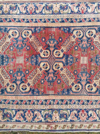 5'4x10'2 vintage handmade rug, blue turkish rug, oushak wool rug rustic unsual tribal rug retro style rug traditional turkish design