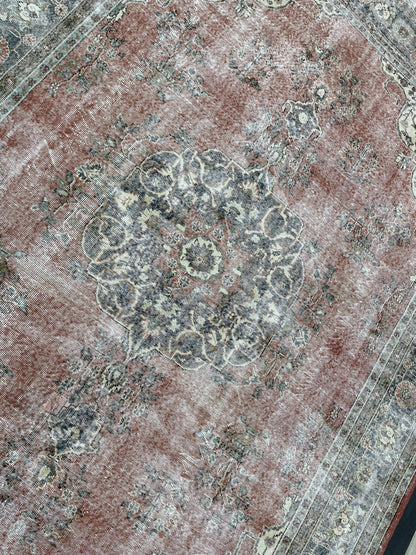 Muted OUSHAK RUG  TURKISH 8.8 x 12 Rug Distressed Vintage  Rug Wool Hand Knotted Rug Large Handmade Rug 8x11 Vintage Turkish 9x12 Rug