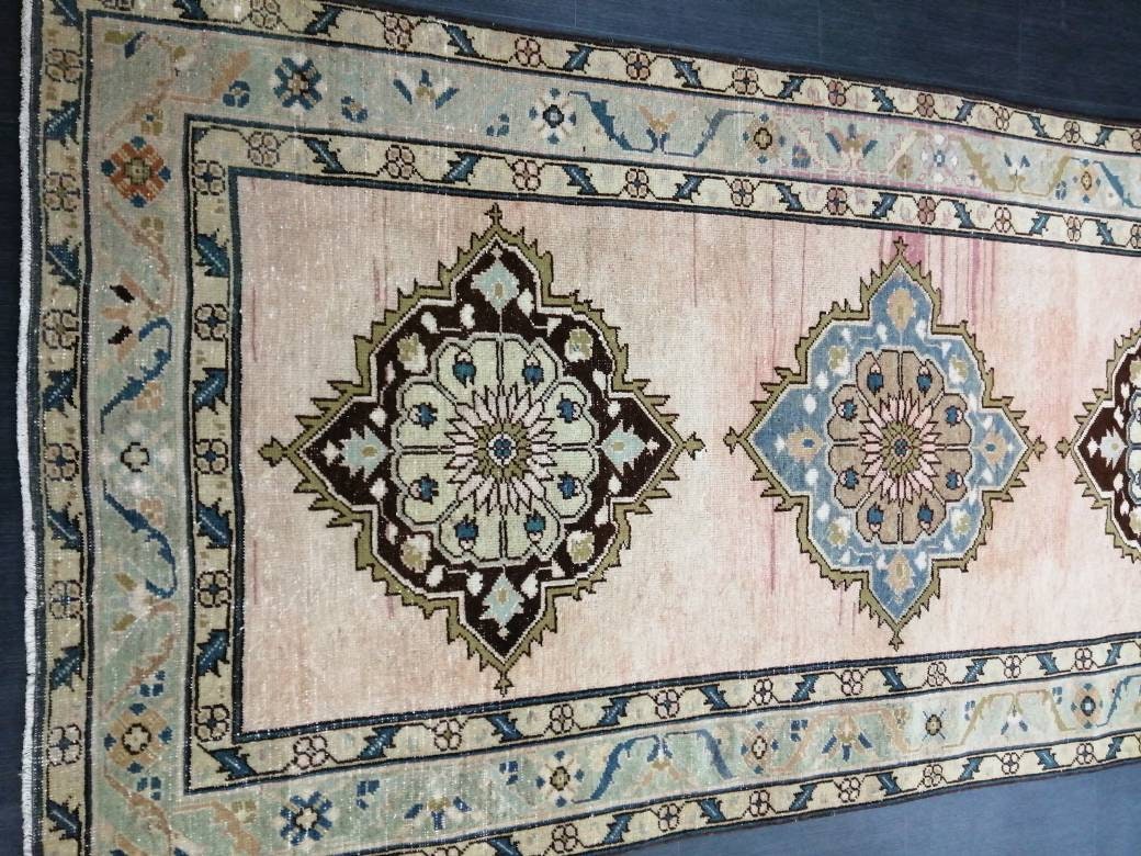 Muted Wool Runner Rug  Muted 4.6 x 9.5 Oushak Runner Rug Turkish Runner Rug Vintage Runner Rug Hallway Runner Rug Wool Kitchen Runner Rug