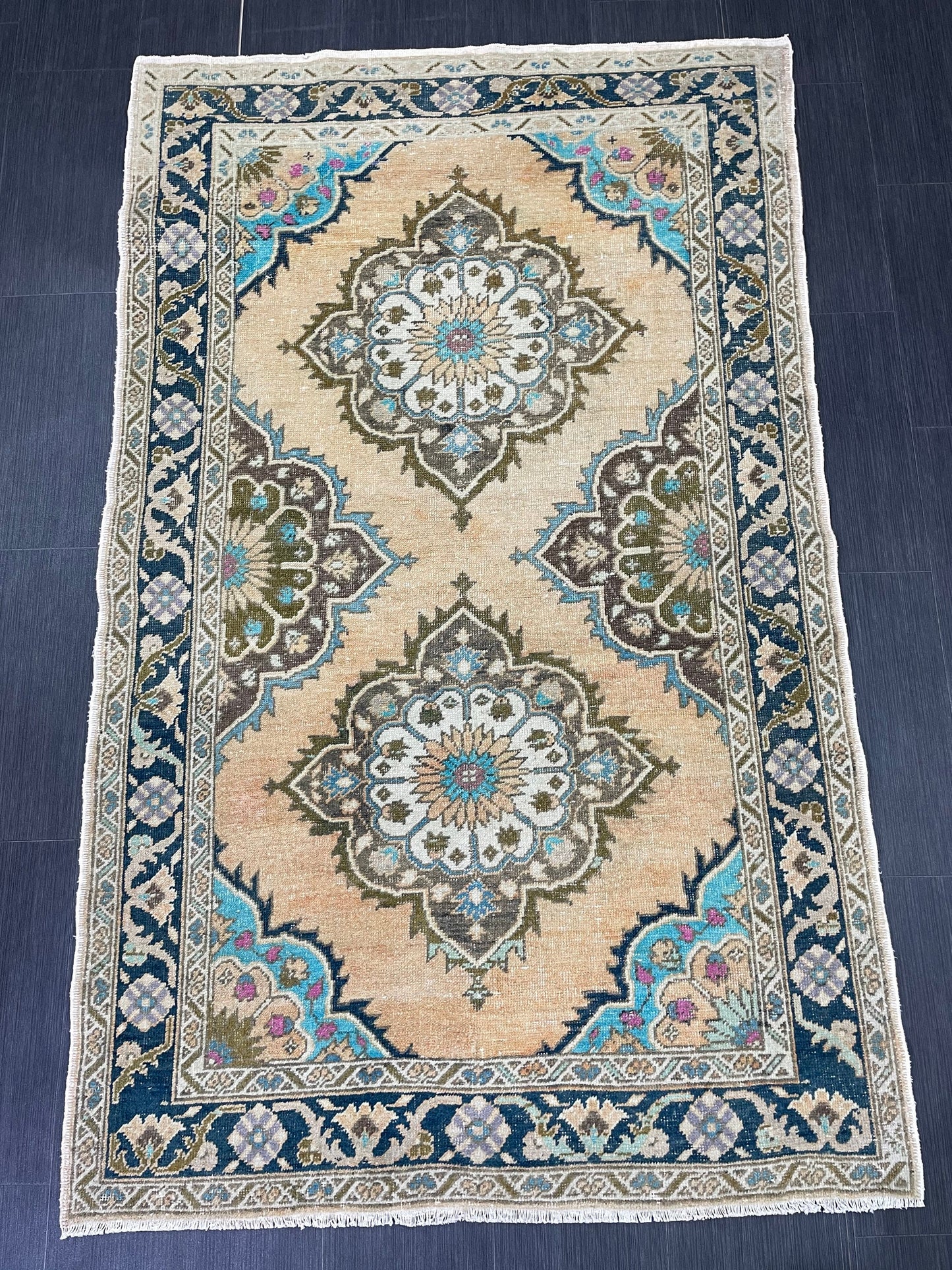 Wool Oushak Rug Vintage 4.2 x 6.8 Rug Muted Vintage Runner Rug Wool Oriental Rug Hand Made Rugs Vintage Turkish Rug Muted Persian Wool Rug