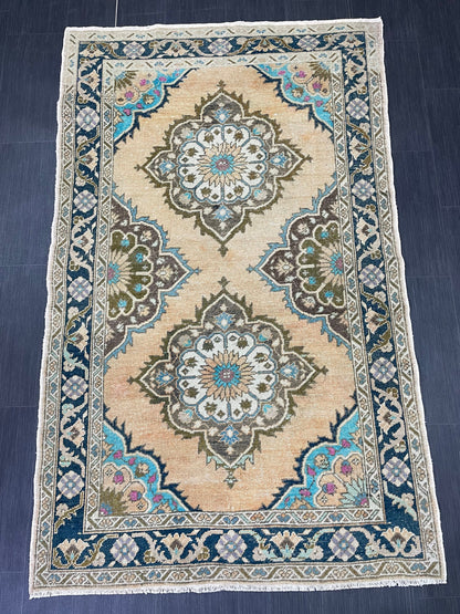 Wool Oushak Rug Vintage 4.2 x 6.8 Rug Muted Vintage Runner Rug Wool Oriental Rug Hand Made Rugs Vintage Turkish Rug Muted Persian Wool Rug