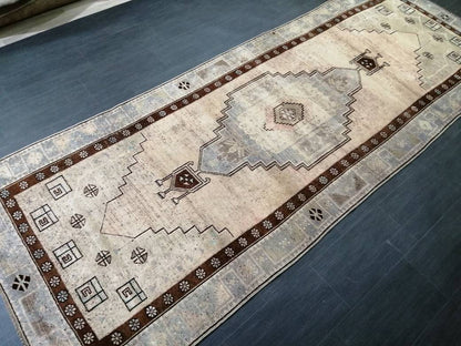 Oushak Runner Rug 4 x 11.2 Turkish Runner Rug Vintage Runner Hallway Runner Rug Kitchen Runner Rug Muted Runner Rug Oriental Runner Carpet