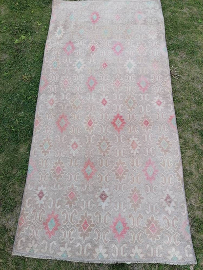 Hallway wool runner rug, handmade runner rug 2'10x6 blue bohemian rug, vintage oushak runner, turkish runner rug