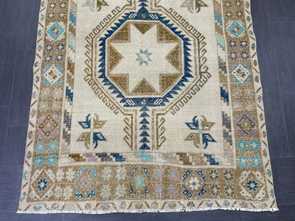 Muted Vintage Runner Rug Persian Runner Rug 4.6 x 11.8 Star Rug Runner Turkish Runner Kitchen Runner Rug Antique Wool Oriental Runner