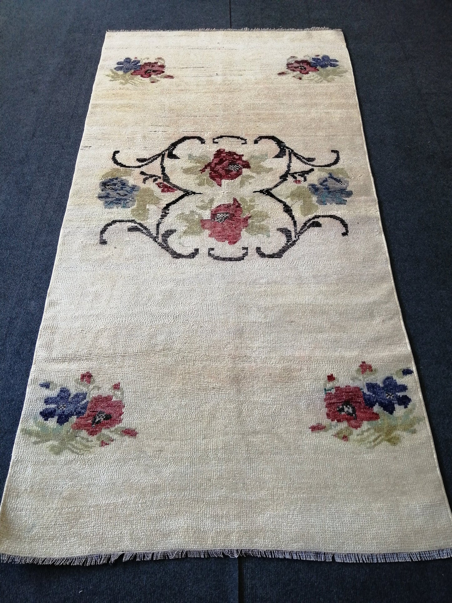 Floral OUSHAK RUG TURKISH 6.3 x 3.2 Oushak Rug Vintage Oushak Runner Rug Vintage Runner Rug Wool  Hand Made Rugs Vintage Turkish Rug