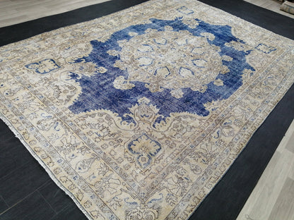 Blue OUSHAK RUG TURKISH Distressed Oushak Rug Vintage 7.5 x 11 Runner Rug Vintage Rug Wool Oriental Rug Hand Made Rugs Vintage Turkish Rug