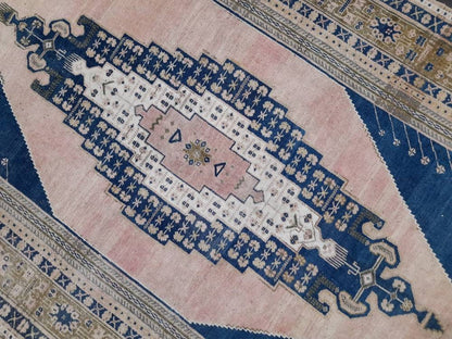 Navy and Pink OUSHAK RUG 5.8 x 11 TURKISH Rug Vintage Oriental Rug Vintage Persian Rug Wool Oushak Rug Hand Made Rug Vintage Turkish Rug