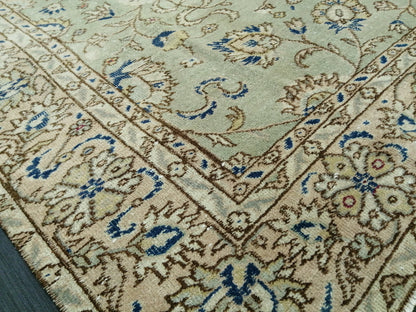 6.3 x 8.4 OUSHAK RUG TURKISH Light Green Blue Rug Vintage Oriental Rug Vintage Wool Fine Knotted Rug Hand Made Rugs Turkish Rug 6x8