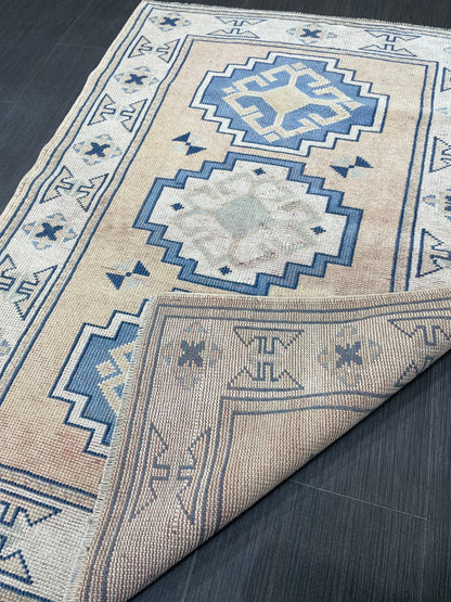 Hand Knotted Rug, Wool RUG, TURKISH Rug 3x4 ft, Vintage Oushak Rug, Vintage Persian Rug, Wool Oushak Rug, Handmade Vintage Rug