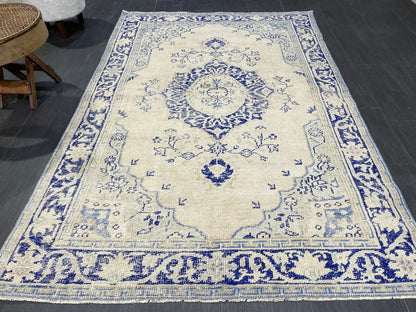 Muted Vintage RUG, muted Turkish Oushak Rug, Antique 4.6 x 6.8 Rug, Distressed Vintage Wool Rug, Handmade Rug, Hand Knotted Turkish Rug