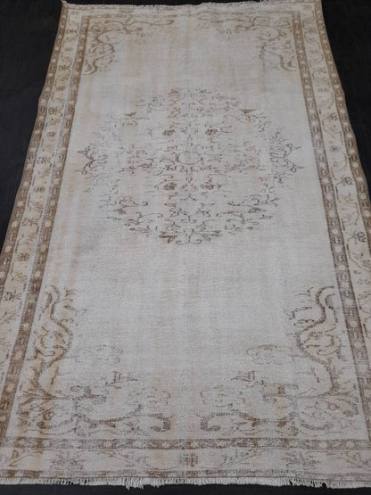 Neutral Oriental Rug 5.2 x 8 TURKISH Oushak Rug Distressed Vintage Antique Rug Vintage Wool Distressed Rug Neutral Hand Made Rug